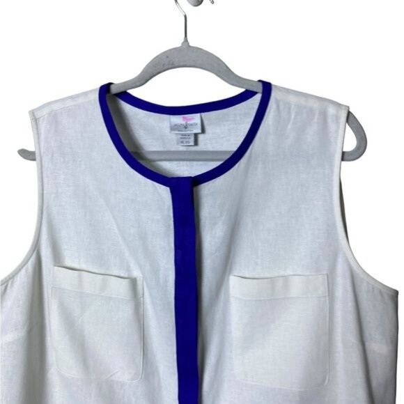 Jaclyn Smith Womens Linen Tunic Button Down Size XL Beachy Color Block L… - Picture 2 of 9